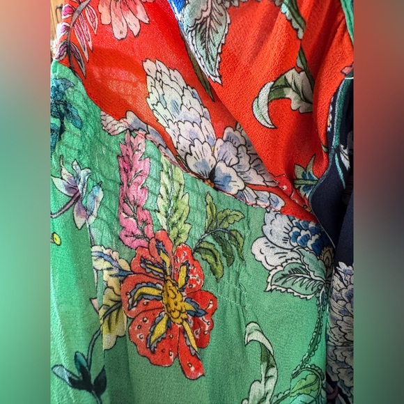 Johnny Was Black Green Orange Floral Print Peasant Top Seed Bead Tassels Size M - Picture 2 of 7